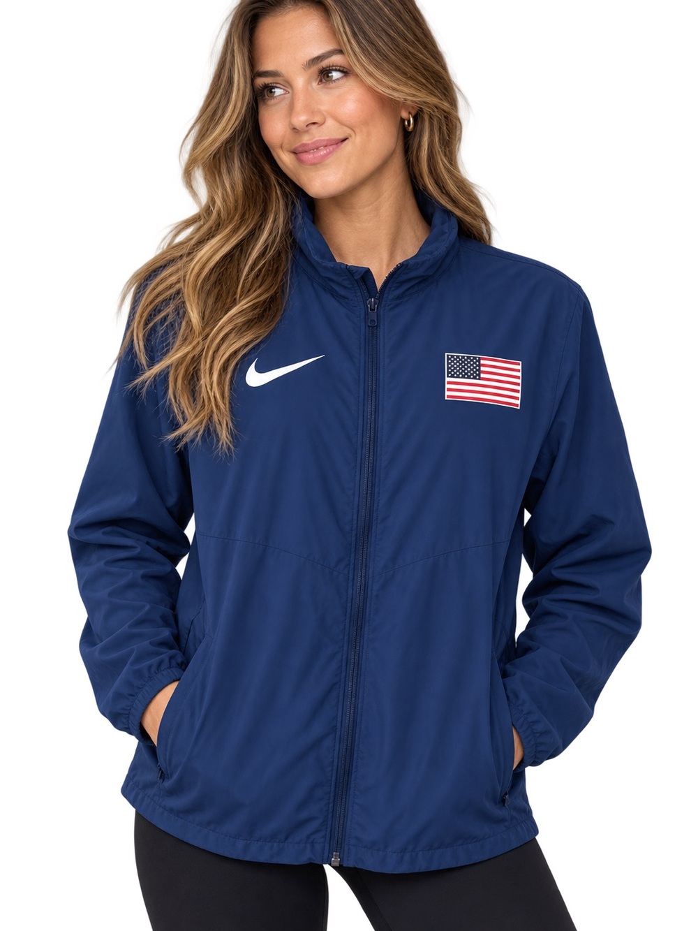 Nike Women's Navy Full-Zip Jacket with USA Flag Patch size Medium
